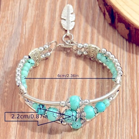 Boho Turquoise beaded bracelet - Picture 3 of 3
